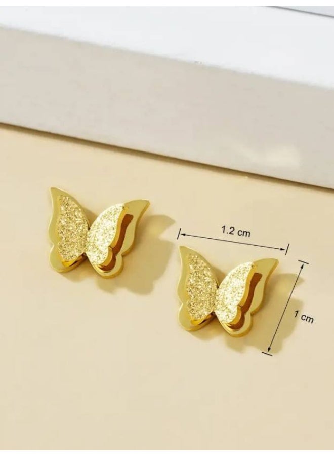 Golden Stainless Steel Butterfly Earring - Image 3